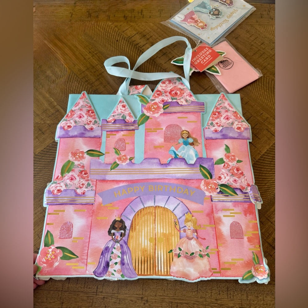 👑 3D - Pink Princess Castle Birthday Gift Bag Set (includes EVERYTHING!) 💓